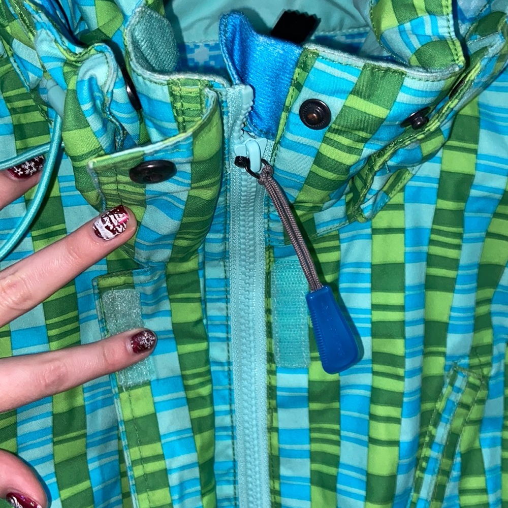 Special Blend Snowboard Jacket Size Medium Green & Blue Stripe Pattern Hooded - Picture 5 of 10